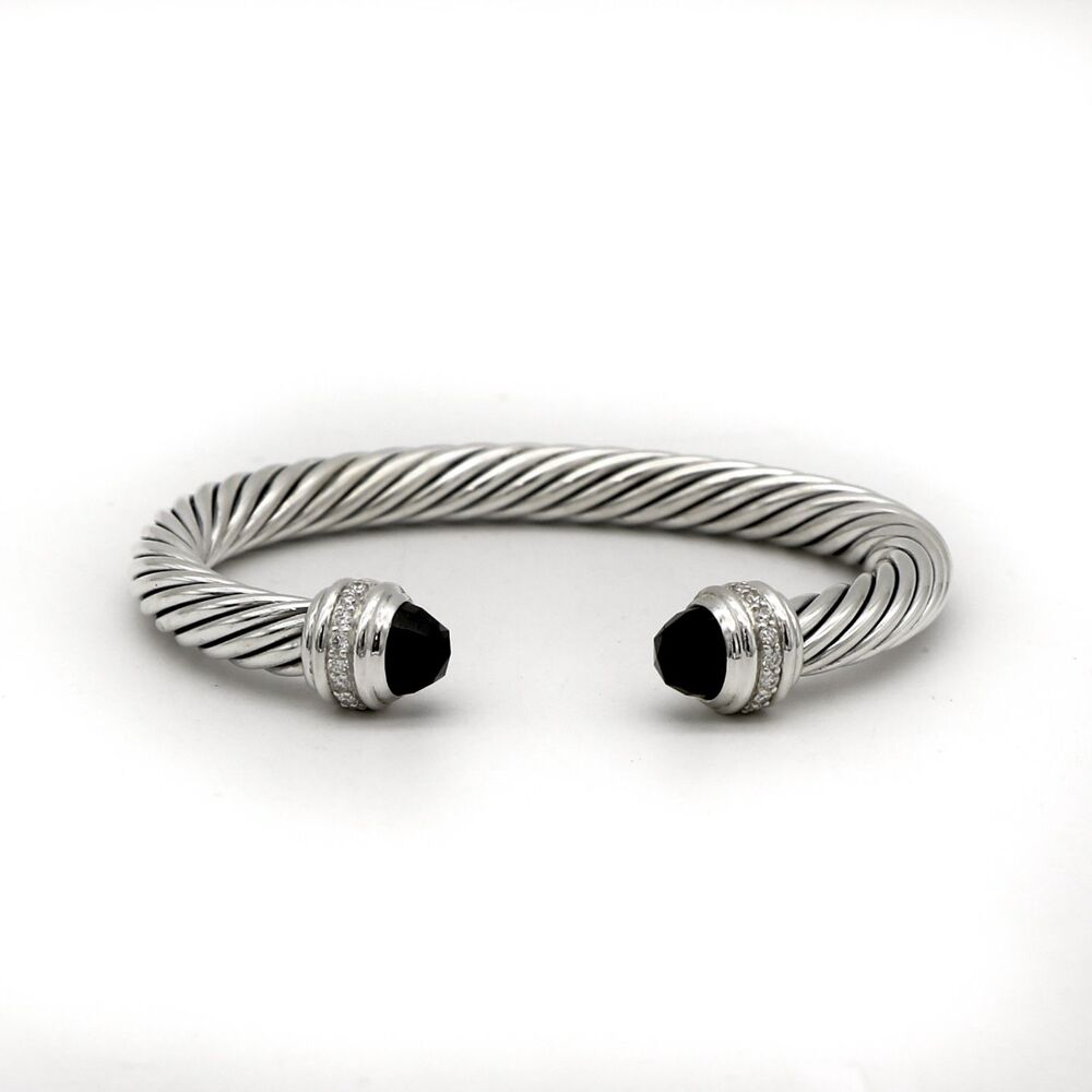 David Yurman Silver 925 Onyx diamond Classic Cable Cuff Bracelet